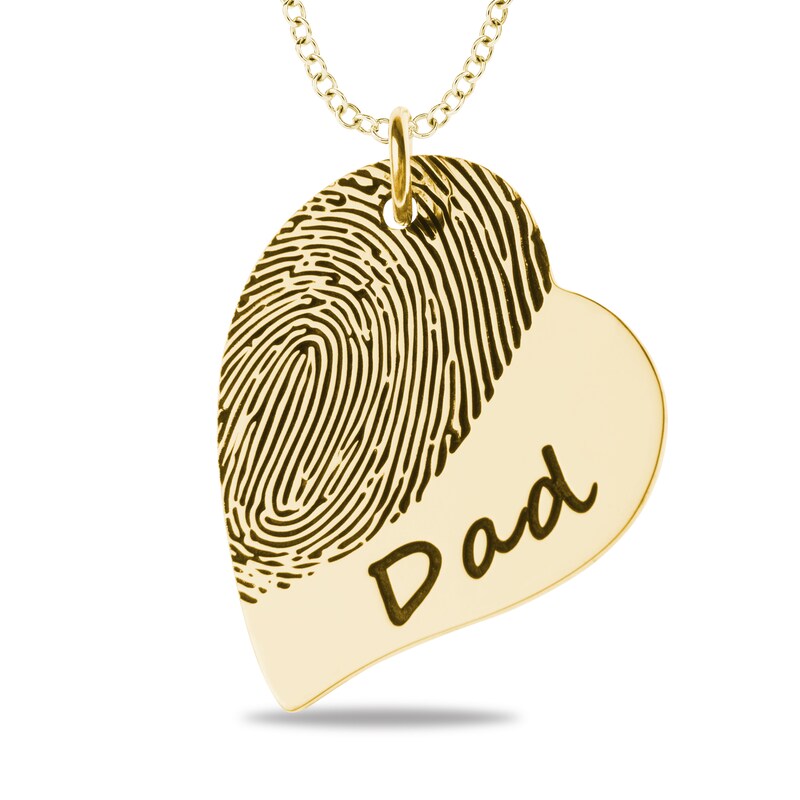 Main Image 1 of Engravable Print and Your Own Handwriting Tilted Heart Pendant in 14K White, Yellow or Rose Gold (1 Image and 4 Lines)