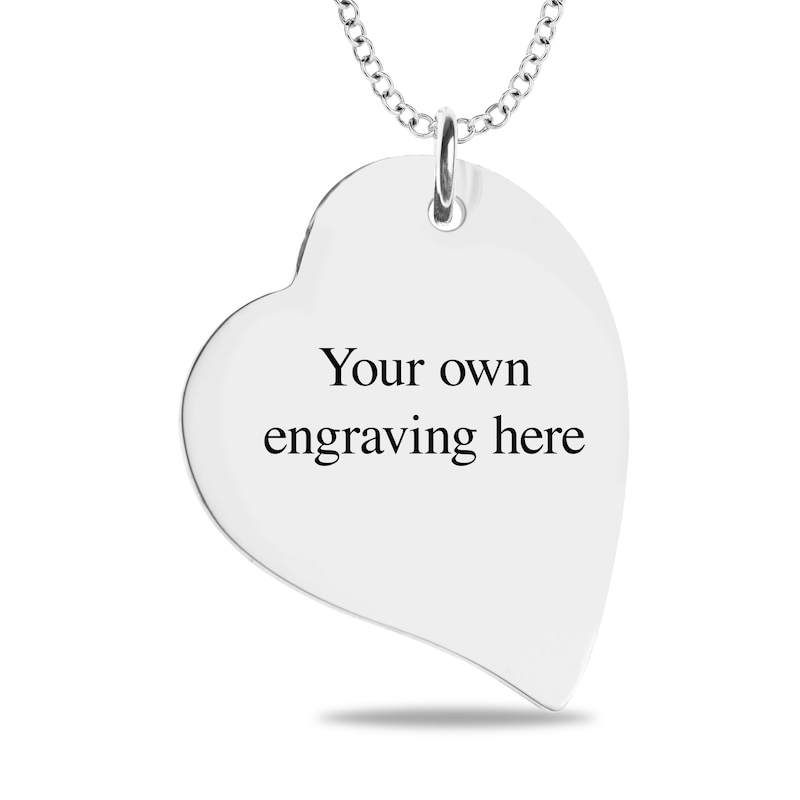 Engravable Print and Your Own Handwriting Tilted Heart Pendant in 14K White, Yellow or Rose Gold (1 Image and 4 Lines)