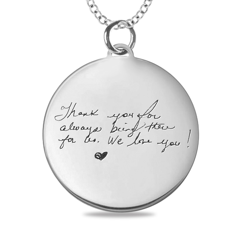 Main Image 1 of Engravable Your Own Handwriting Disc Pendant in 14K White, Yellow or Rose Gold (1 Image and 4 Lines)