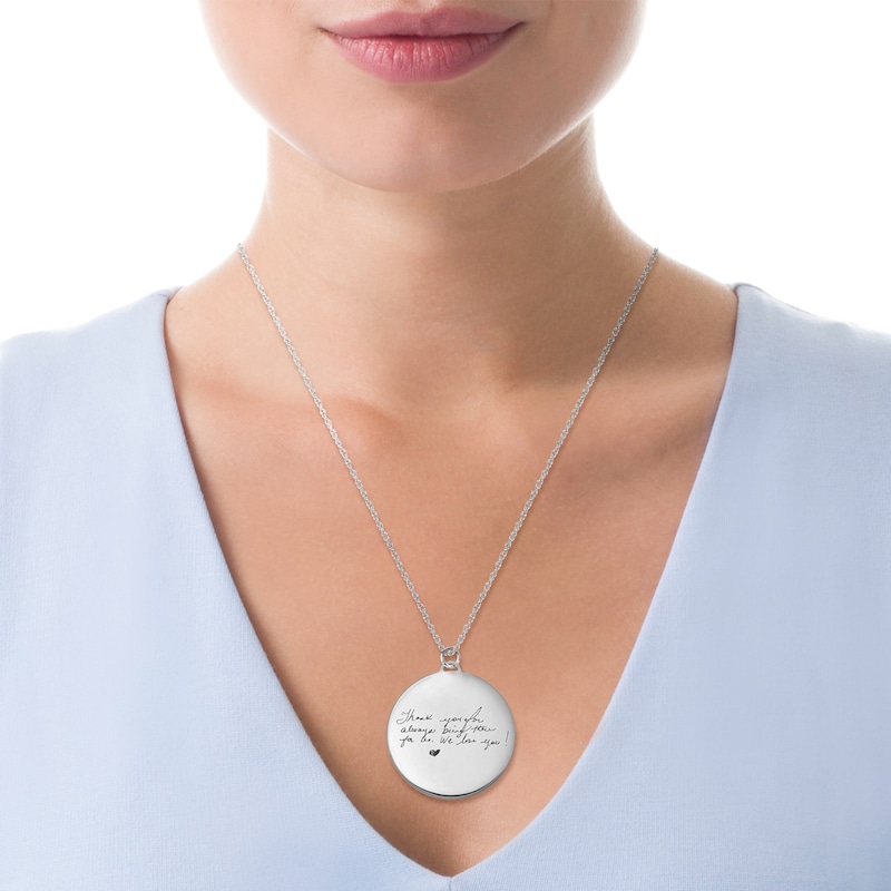 Main Image 2 of Engravable Your Own Handwriting Disc Pendant in 14K White, Yellow or Rose Gold (1 Image and 4 Lines)
