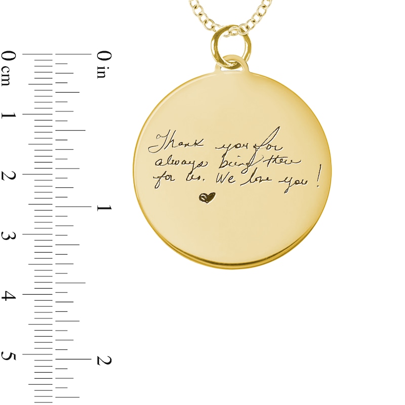 Main Image 4 of Engravable Your Own Handwriting Disc Pendant in 14K White, Yellow or Rose Gold (1 Image and 4 Lines)
