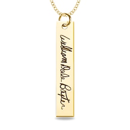 Engravable Handwriting Vertical Bar Pendant in 14K White, Yellow or Rose Gold (1 Image and Line)