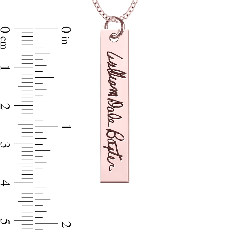 Main Image 4 of Engravable Handwriting Vertical Bar Pendant in 14K White, Yellow or Rose Gold (1 Image and Line)