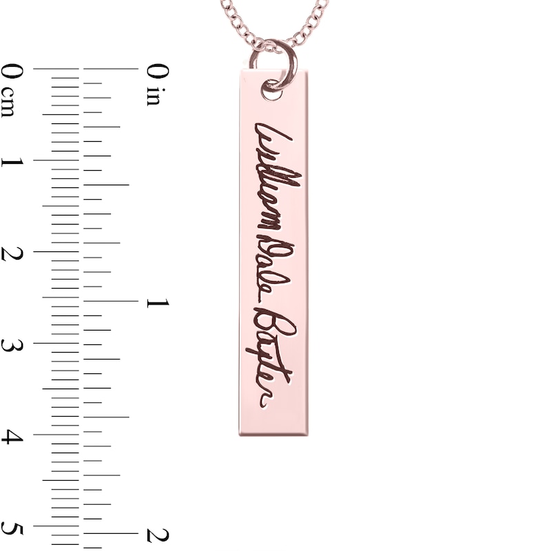 Engravable Handwriting Vertical Bar Pendant in 14K White, Yellow or Rose Gold (1 Image and Line)