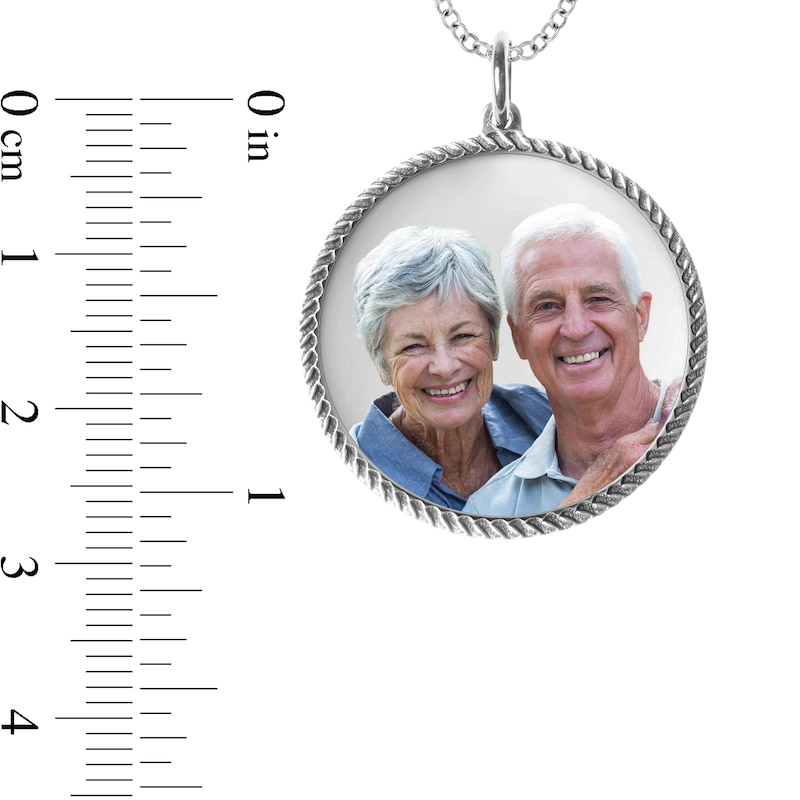 Main Image 4 of Engravable Photo Rope Frame Circle Pendant in 14K White, Yellow or Rose Gold (1 Image and 3 Lines)