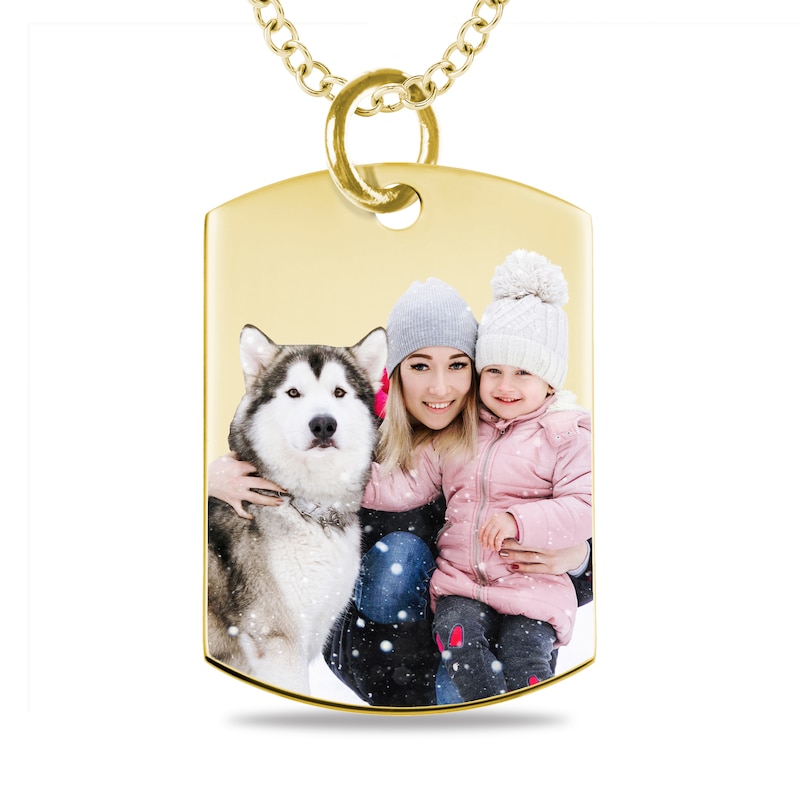 Main Image 1 of Medium Engravable Photo Dog Tag Pendant in 14K White, Yellow or Rose Gold (1 Image and 3 Lines)