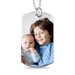 Large Engravable Photo Dog Tag Pendant in 14K White, Yellow or Rose Gold (1 Image and 4 Lines)