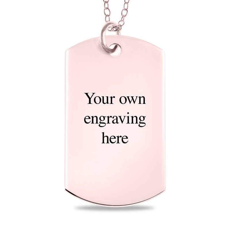 Large Engravable Photo Dog Tag Pendant in 14K White, Yellow or Rose Gold (1 Image and 4 Lines)