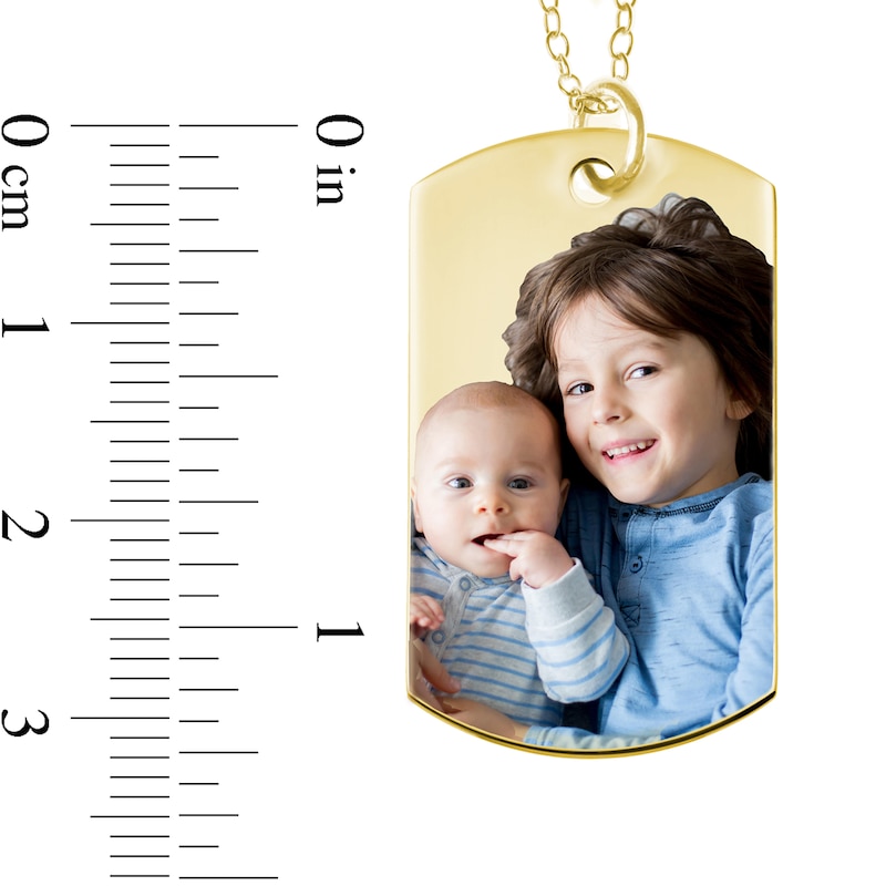 Large Engravable Photo Dog Tag Pendant in 14K White, Yellow or Rose Gold (1 Image and 4 Lines)