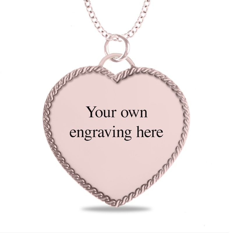 Engravable Photo Rope Frame Heart Pendant in 14K White, Yellow or Rose Gold (1 Image and 3 Lines)