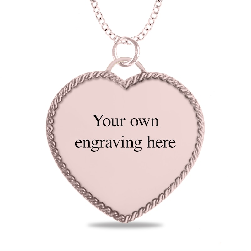 Main Image 3 of Engravable Photo Rope Frame Heart Pendant in 14K White, Yellow or Rose Gold (1 Image and 3 Lines)