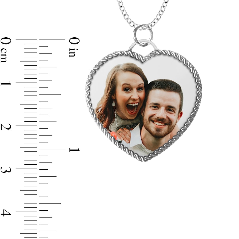 Engravable Photo Rope Frame Heart Pendant in 14K White, Yellow or Rose Gold (1 Image and 3 Lines)