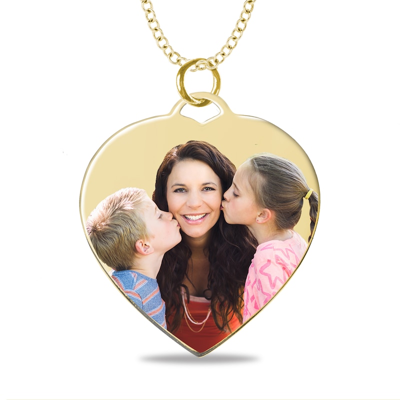 Main Image 1 of Medium Engravable Photo Heart Pendant in 14K White, Yellow or Rose Gold (1 Image and 3 Lines)
