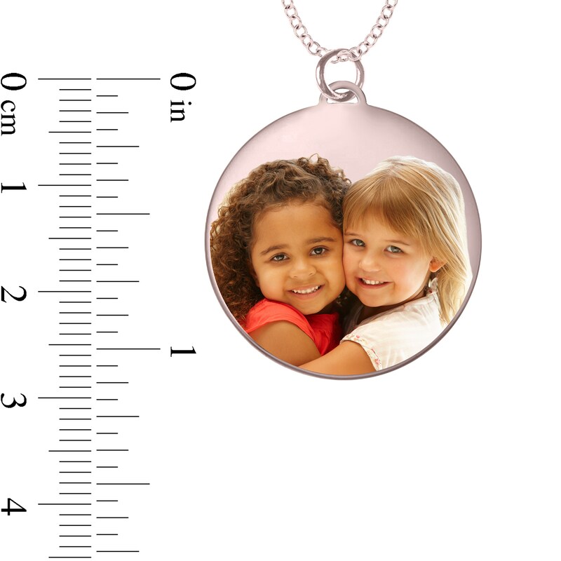 Medium Engravable Photo Circle Pendant in 14K White, Yellow or Rose Gold (1 Image and 3 Lines)