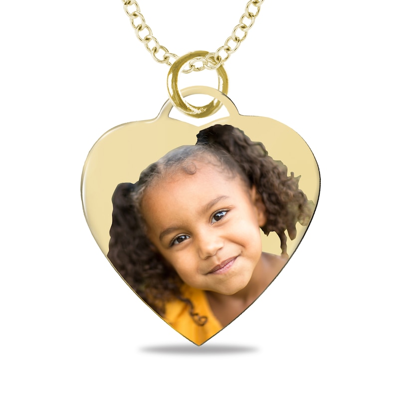 Main Image 1 of Small Engravable Photo Heart Pendant in 14K White, Yellow or Rose Gold (1 Image and 2 Lines)