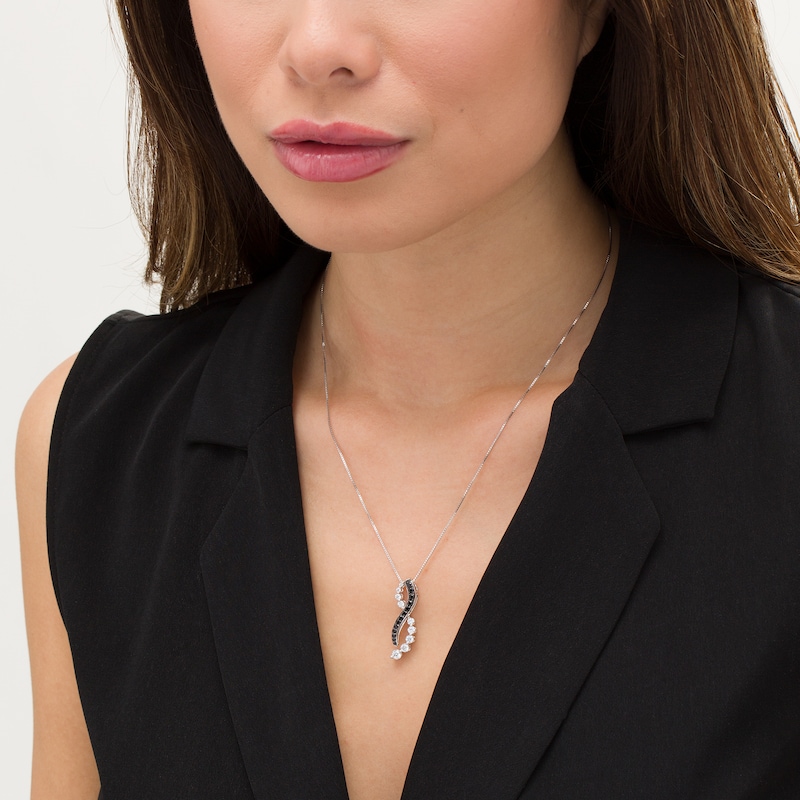 Main Image 2 of 1 CT. T.W. Enhanced Black and White Journey Diamond Twist Pendant in 10K White Gold