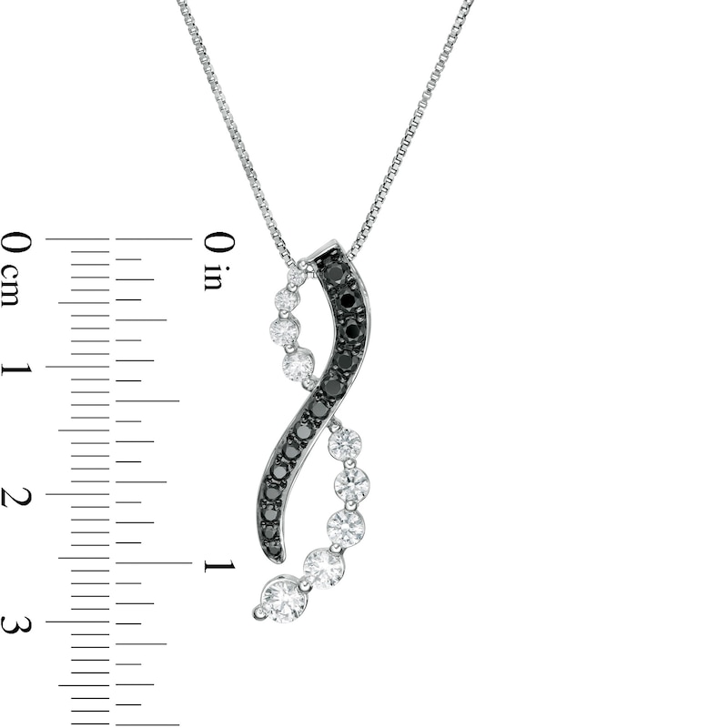 Main Image 3 of 1 CT. T.W. Enhanced Black and White Journey Diamond Twist Pendant in 10K White Gold