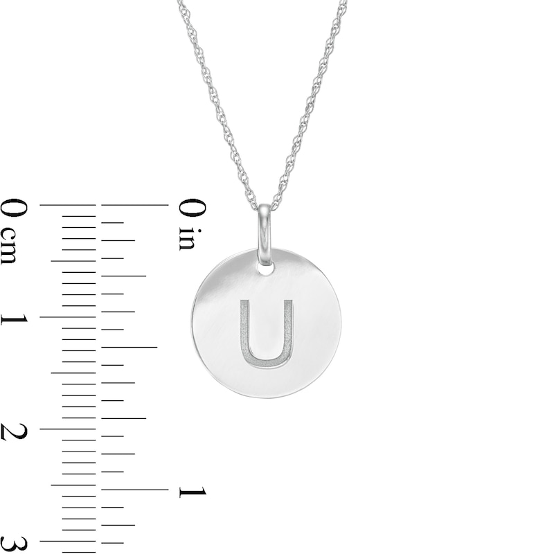 Main Image 2 of Etched "U" Initial Disc Pendant in 10K White Gold