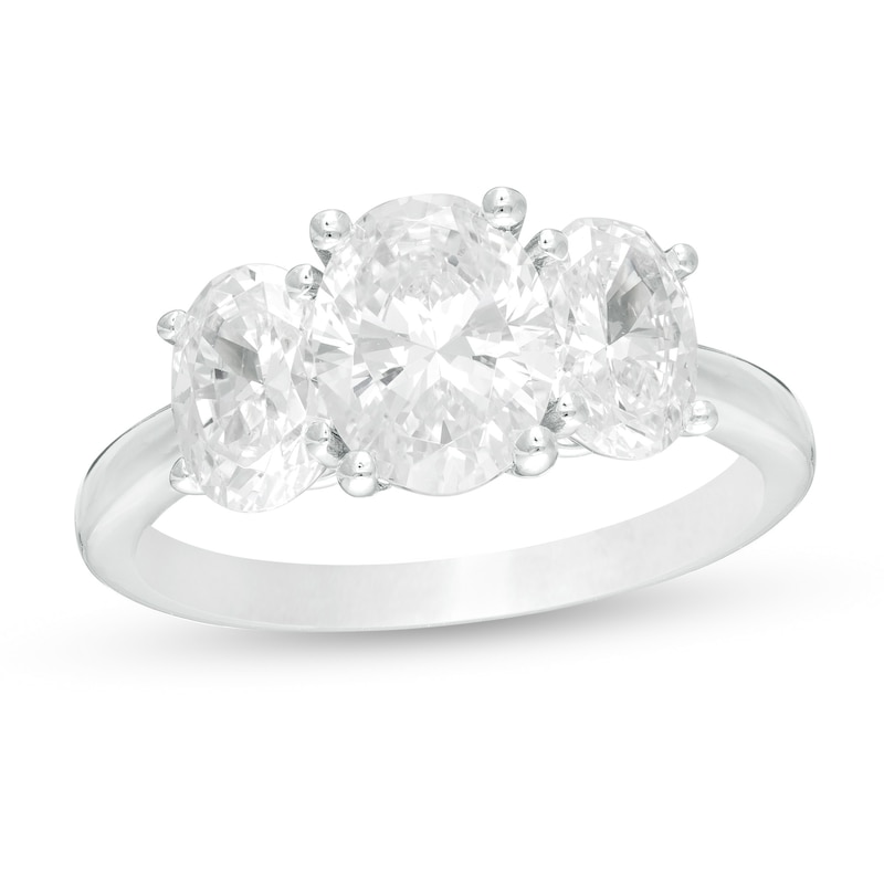 3 CT. T.W. Certified Oval Lab-Created Diamond Past Present Future® Engagement Ring in 14K White Gold (G/SI2)