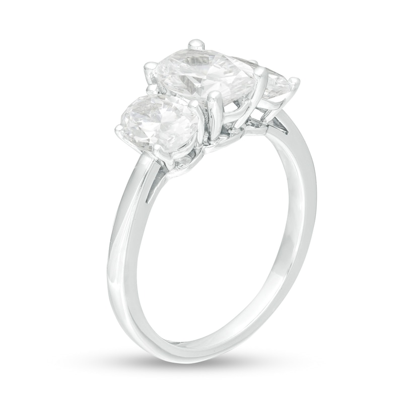 3 CT. T.W. Certified Oval Lab-Created Diamond Past Present Future® Engagement Ring in 14K White Gold (G/SI2)