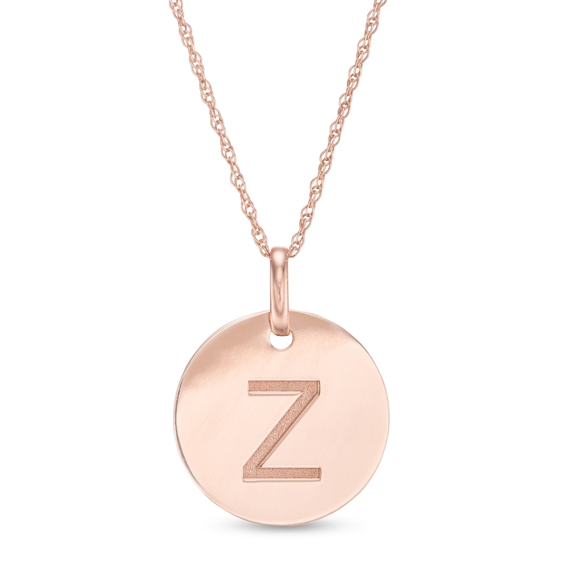 Etched "Z" Initial Disc Pendant in 10K Rose Gold