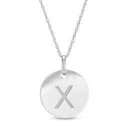 Etched "X" Initial Disc Pendant in 10K White Gold