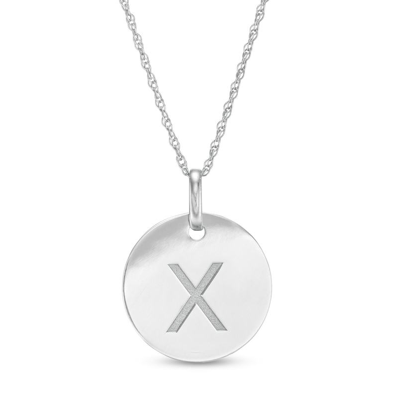 Main Image 1 of Etched "X" Initial Disc Pendant in 10K White Gold