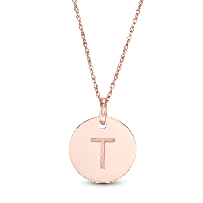 Etched "T" Initial Disc Pendant in 10K Rose Gold