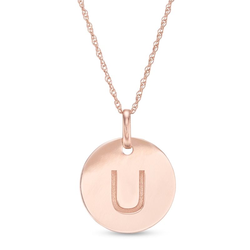 Main Image 1 of Etched "U" Initial Disc Pendant in 10K Rose Gold