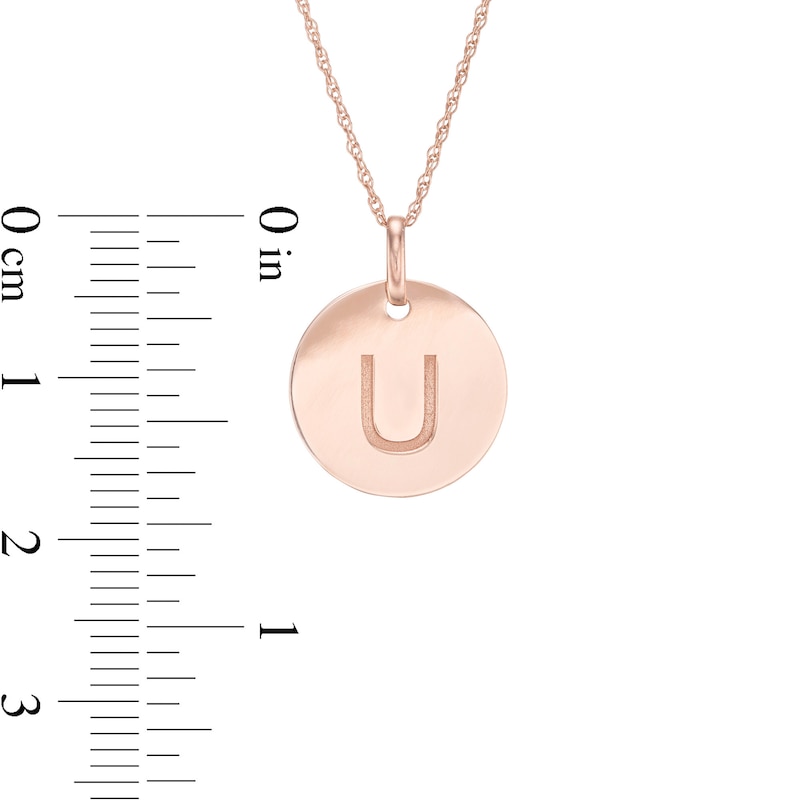 Main Image 2 of Etched "U" Initial Disc Pendant in 10K Rose Gold