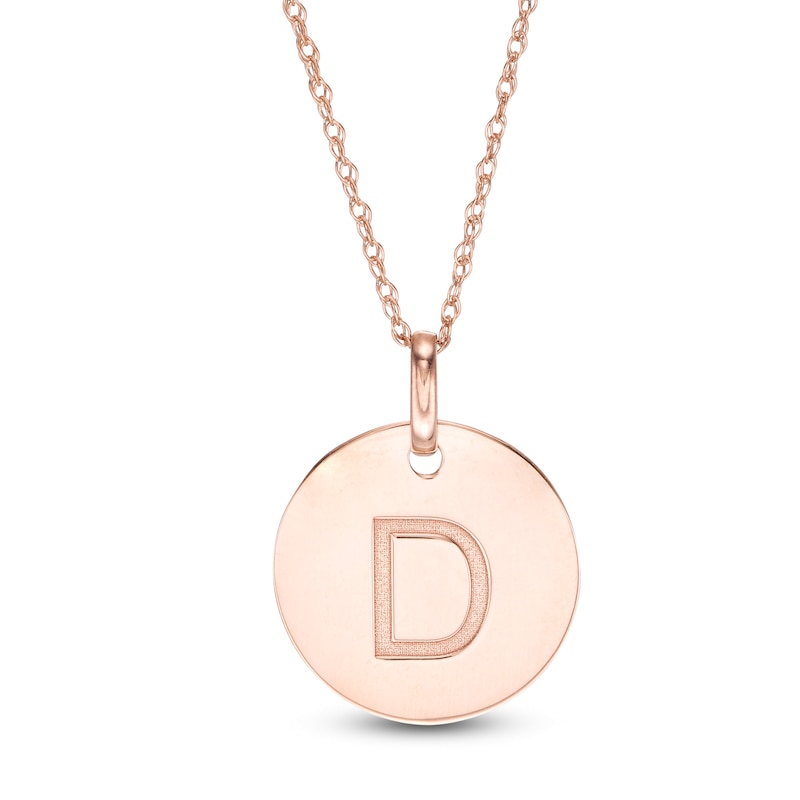 Etched "D" Initial Disc Pendant in 10K Rose Gold