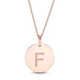 Etched "F" Initial Disc Pendant in 10K Rose Gold