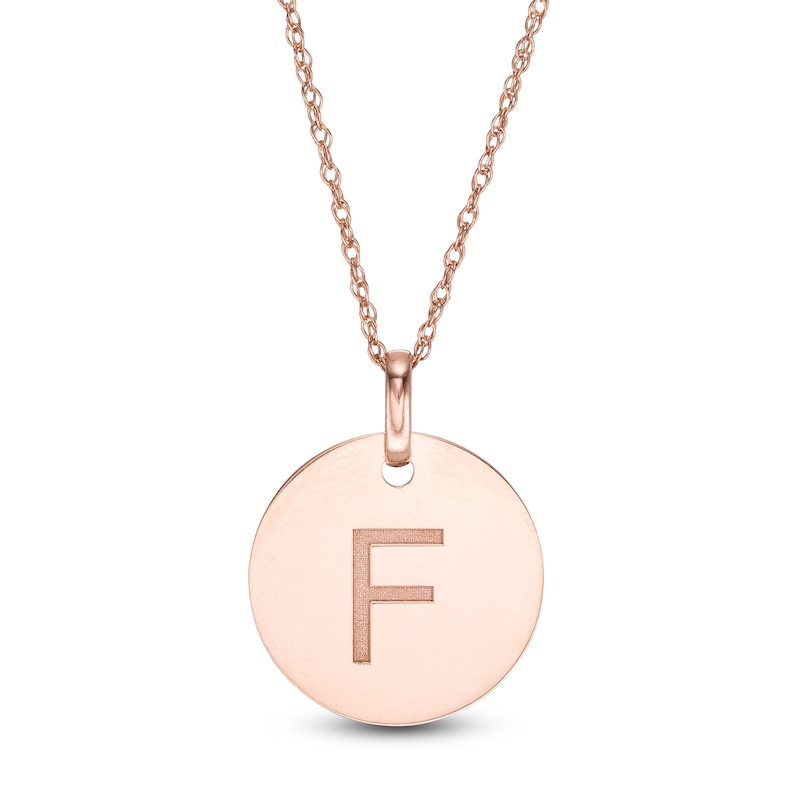 Main Image 1 of Etched "F" Initial Disc Pendant in 10K Rose Gold