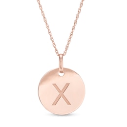 Etched "X" Initial Disc Pendant in 10K Rose Gold