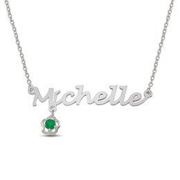 Flower Birthstone Charm Name Necklace (1 Stone and Name)