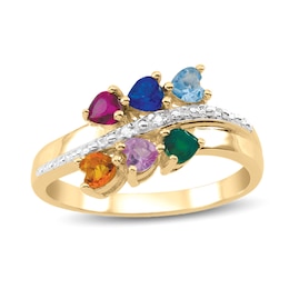 Mother's Heart-Shaped Birthstone and Diamond Accent Double Row Ring (6 Stones)