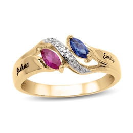 Couple's Marquise Birthstone and Diamond Accent Ring (2 Stones and Names)