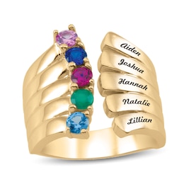 Mother's Birthstone Multi-Row Open Wrap Ring (5 Stones and Names)