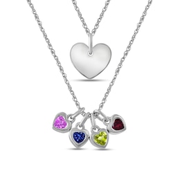 Mother's 4.0mm Birthstone Charms and Heart Dangle Double Strand Necklace (1-4 Stones and 1 Line)
