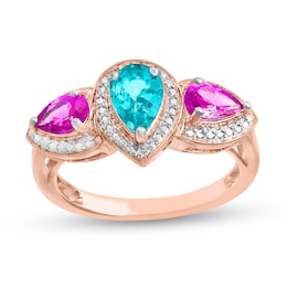 Pear-Shaped Birthstone and Diamond Accent Frame Three Stone Ring (3 Stones)