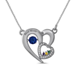 Unstoppable Love™ Birthstone and Diamond Accent Double Heart Necklace (2-4 Stones and 1 Line)