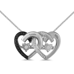 1/6 CT. T.W. Enhanced Black and White Diamond Double Heart Pendant (2 Lines)