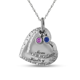 Couple's Birthstone Charm and Heart-Shaped Disc Pendant (2 Stones and Names)