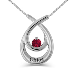 4.0mm Birthstone Layered Teardrop Necklace (1 Stone and Name)