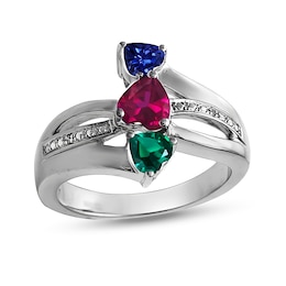 Mother's Heart-Shaped Birthstone and Diamond Accent Linear Split Shank Ring (3 Stones)