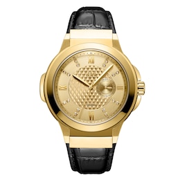 Men's JBW Saxon 1/6 CT. T.W. Diamond 18K Gold Plate Strap Watch (Model: J6373C)
