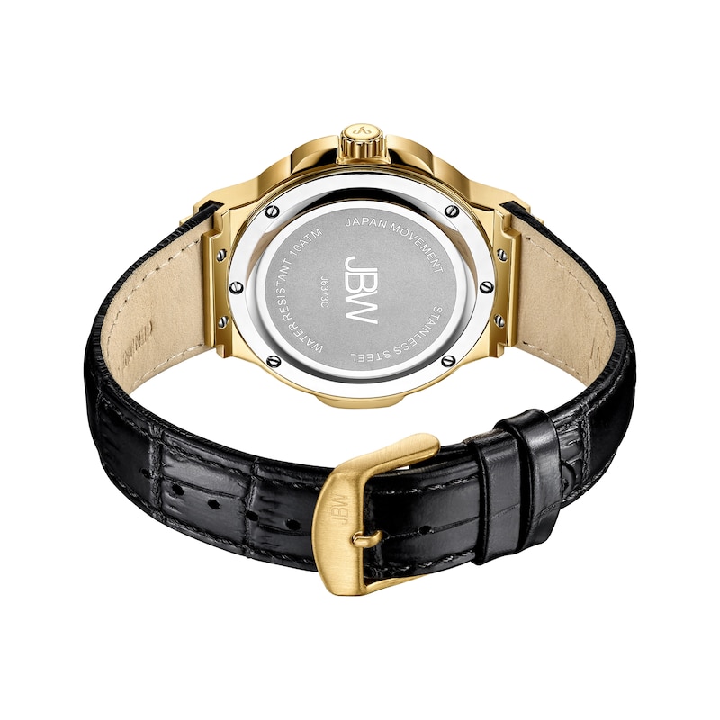 Main Image 3 of Men's JBW Saxon 1/6 CT. T.W. Diamond 18K Gold Plate Strap Watch (Model: J6373C)