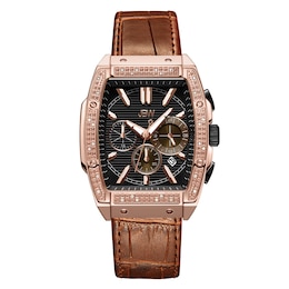Men's JBW Echelon 1/4 CT. T.W. Diamond 18K Rose Gold Plate Chronograph Strap Watch with Black Dial (Model: J6379D)