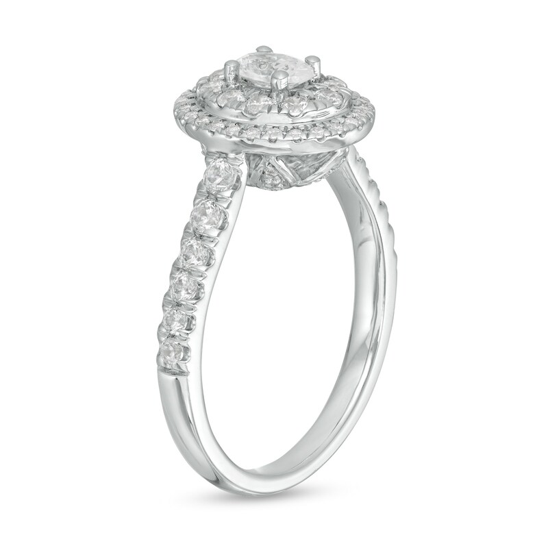 Main Image 3 of Love's Destiny by Zales 1 CT. T.W. Certified Oval Diamond Frame Engagement Ring in 14K White Gold (I/SI2)
