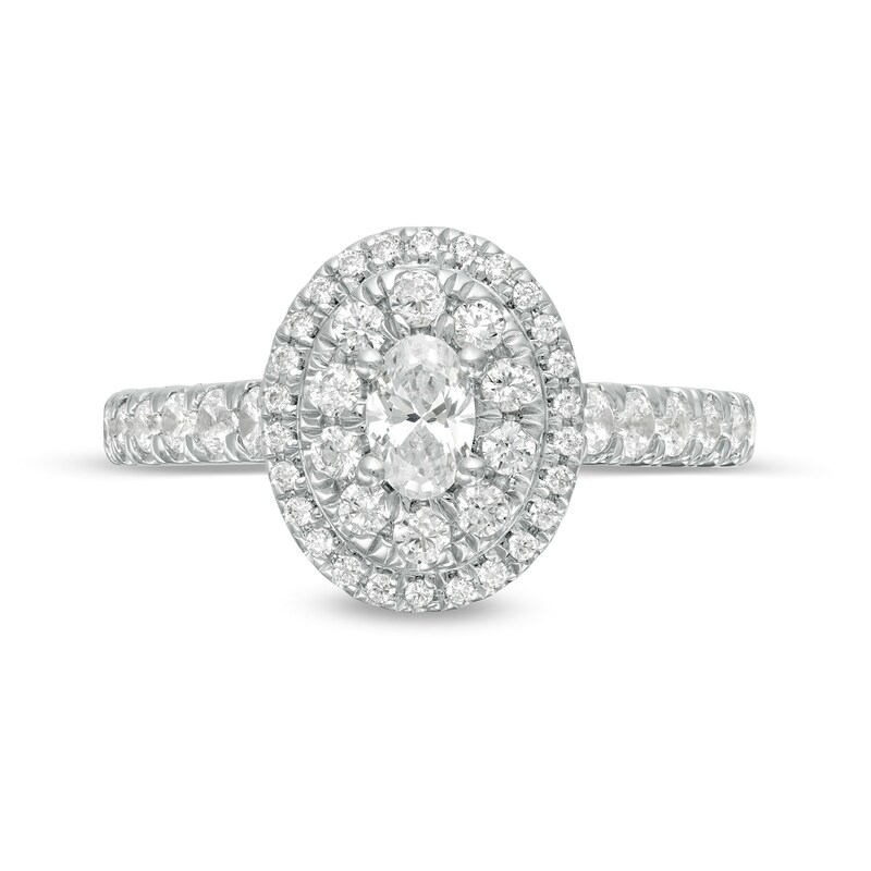 Main Image 4 of Love's Destiny by Zales 1 CT. T.W. Certified Oval Diamond Frame Engagement Ring in 14K White Gold (I/SI2)